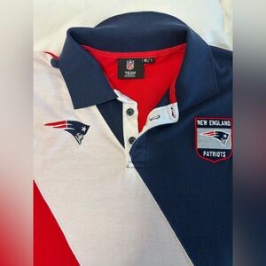 NE PATRIOTS Official Unique Red White & Blue Polo with Various Team Logos Size L